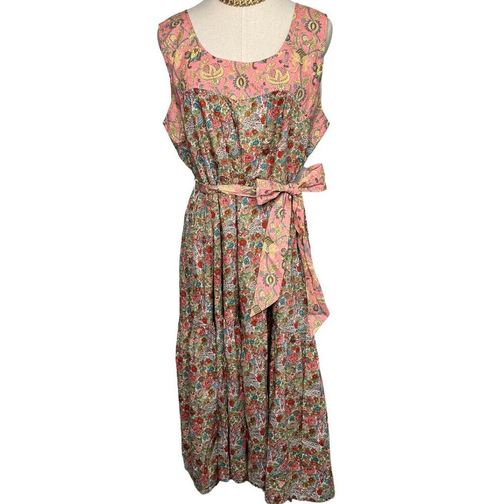 Roller Rabbit Elysian Day Coley Dress belted floral 100% cotton size large L - Picture 3 of 10